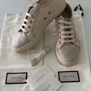 GUCCI Beige Tan GG monogram Women's Sneakers Shoes canvas leather low top 36